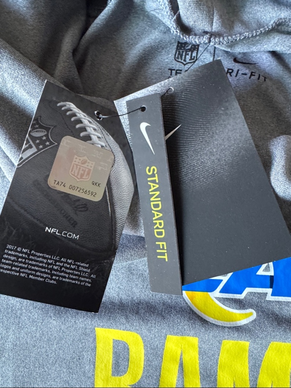 Nike LA Rams Gray Blue and Yellow Team Hoodie - Picture 6 of 8